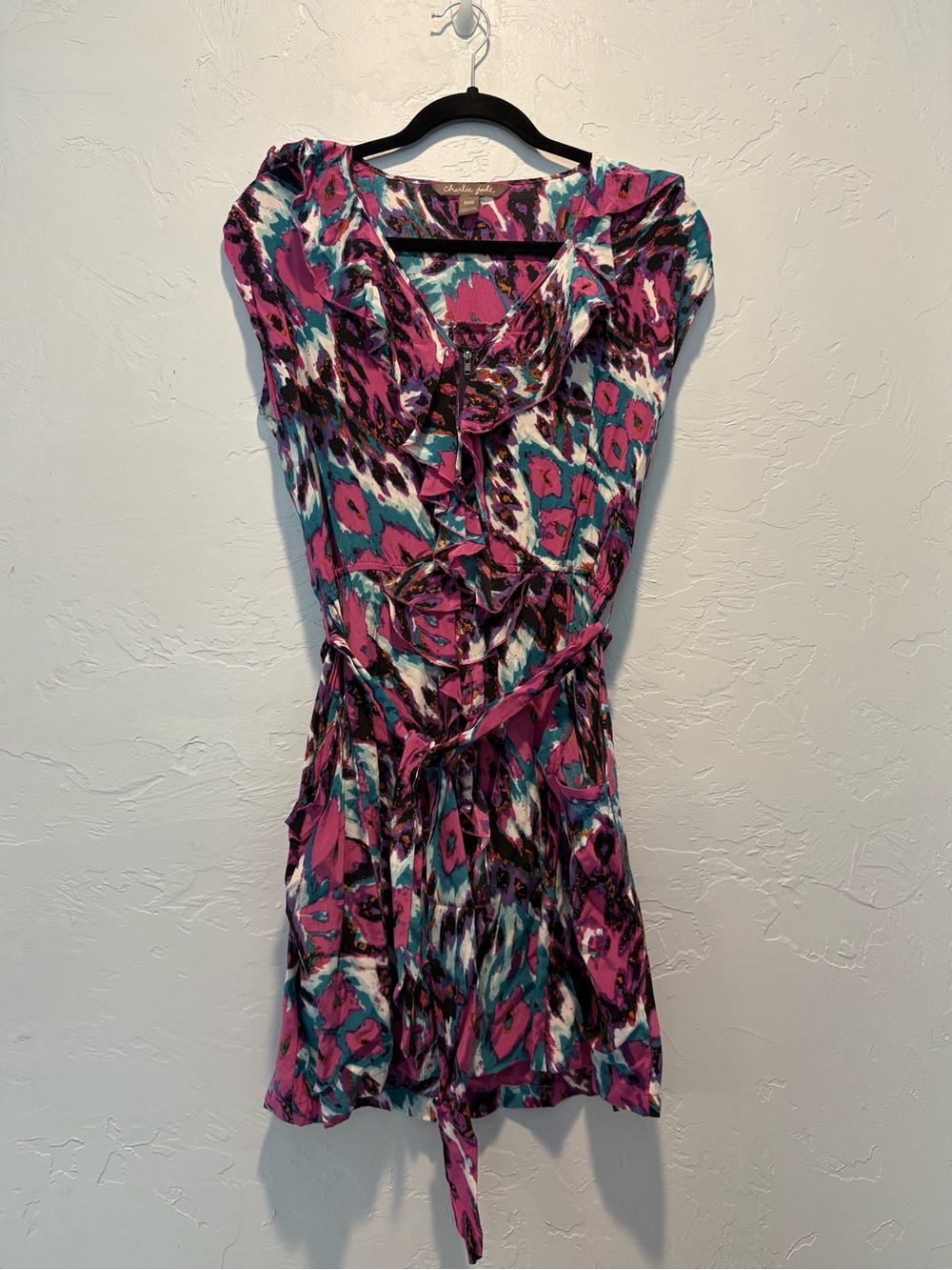 charlie jade Vibrant Pink, Teal & Purple Ikat Print Top